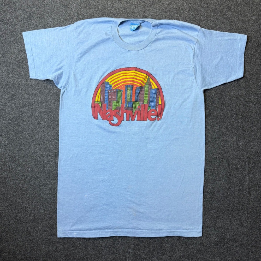 Vintage 80s Screen Stars Nashville T Shirt Mens XL Blue Single Stitch Graphic